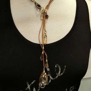 Bronze Leather LARIAT w/Topaz SWAROVSKI Dangles